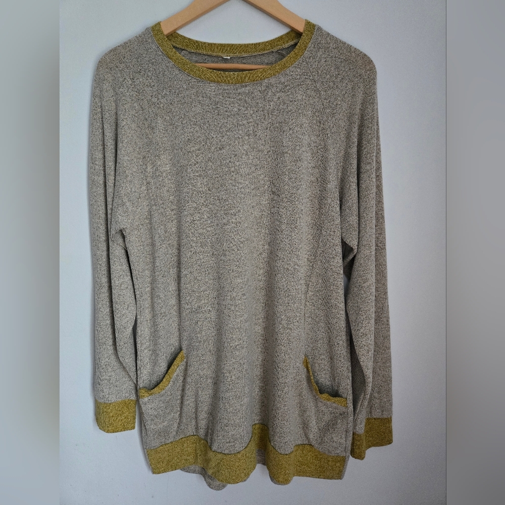 Beige And Mustard Yellow Lightweight Long Cotton Blend Sweater